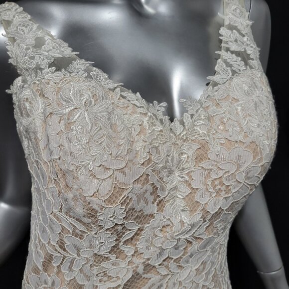 NWT~$1450~ELLA ROSA~10/12~IVORY NUDE FLORAL LACE FIT & FLARE WEDDING DRESS GOWN - Picture 9 of 16